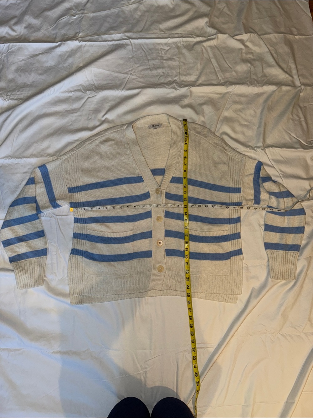 Madewell Cream and Light Blue Striped Cardigan